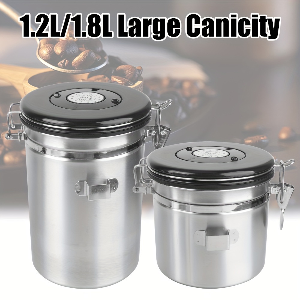 

Stainless Steel Airtight Coffee Canister With Co2 Valve - Preserves Freshness, Hand Washable, Multi-purpose, 1.8l/1.2l Capacity, Round Shape, No Electricity Required