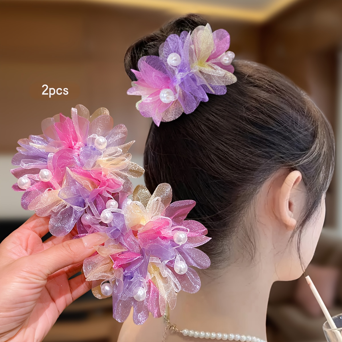 E-shop 2er-Set Elegante Lila Blumen Haarverzierungen | Lässiger Stil, Faser, Geeignet für den Täglichen Gebrauch