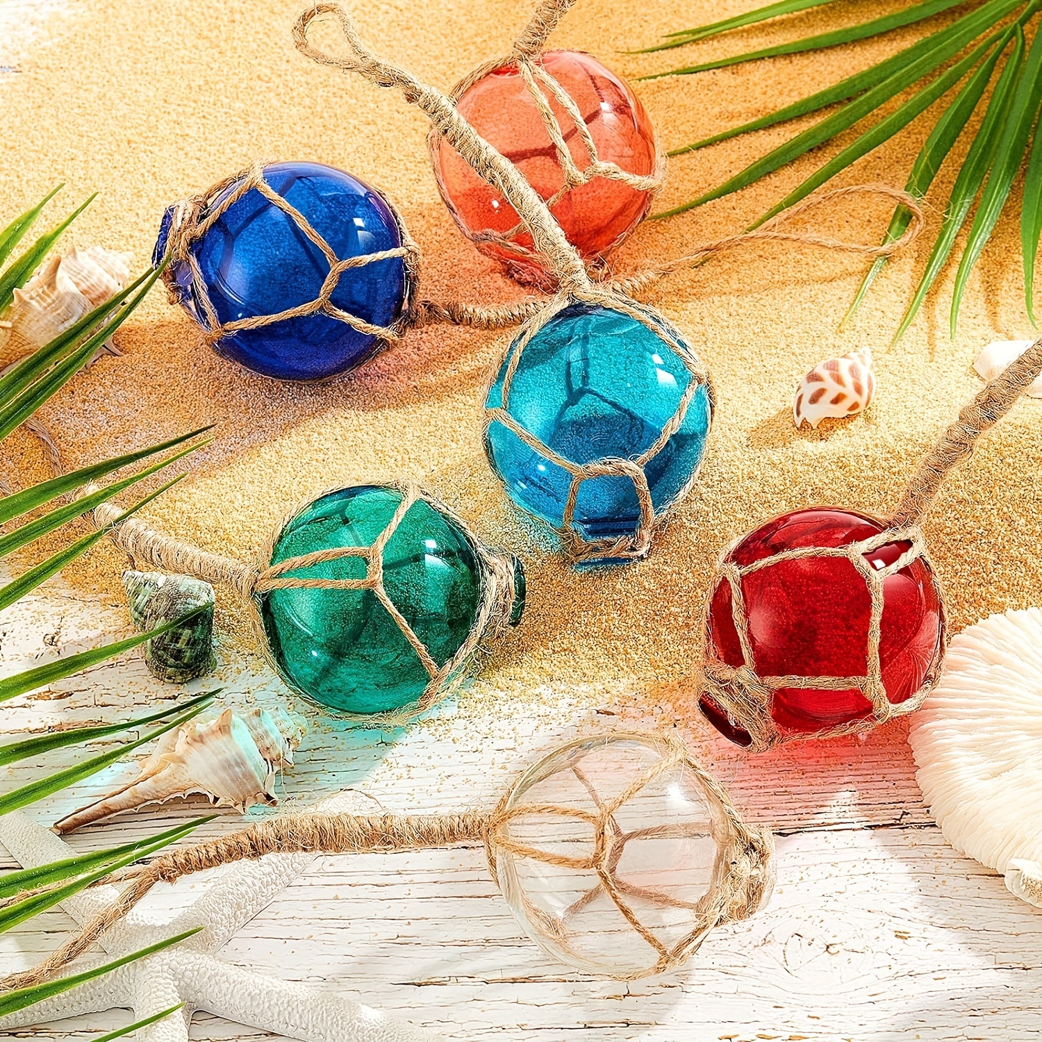 6pcs, Summer Christmas Tree Ornaments Nautical Glass Fishing Float For  Christmas Tree 5.08 Cm Beach Glass Float Balls Nautical Rope Ball Multi  Color G