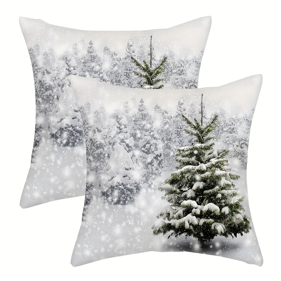 

2pcs Set Winter Tree Decorative Throw Pillow Covers For Sofa Or Bed - Single Sided, Polyester, Zipper Closure, 16x16, 18x18, 20x20 Inch (no Inserts)