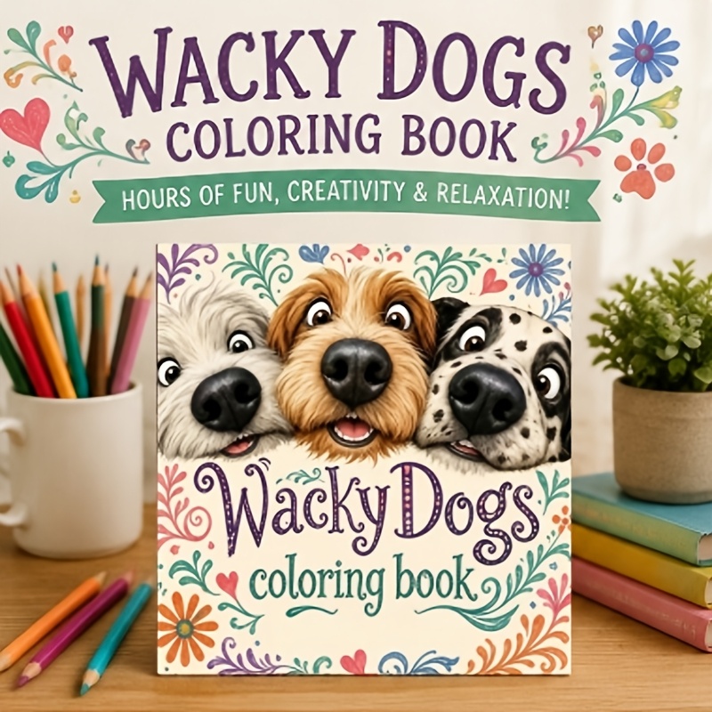 TEMU Crazy Dogs Coloring Book, Fun-filled Dog Illustrations, Stress-relief Coloring Pages For Adults And Teens, A Relaxing Art Activity Handbook