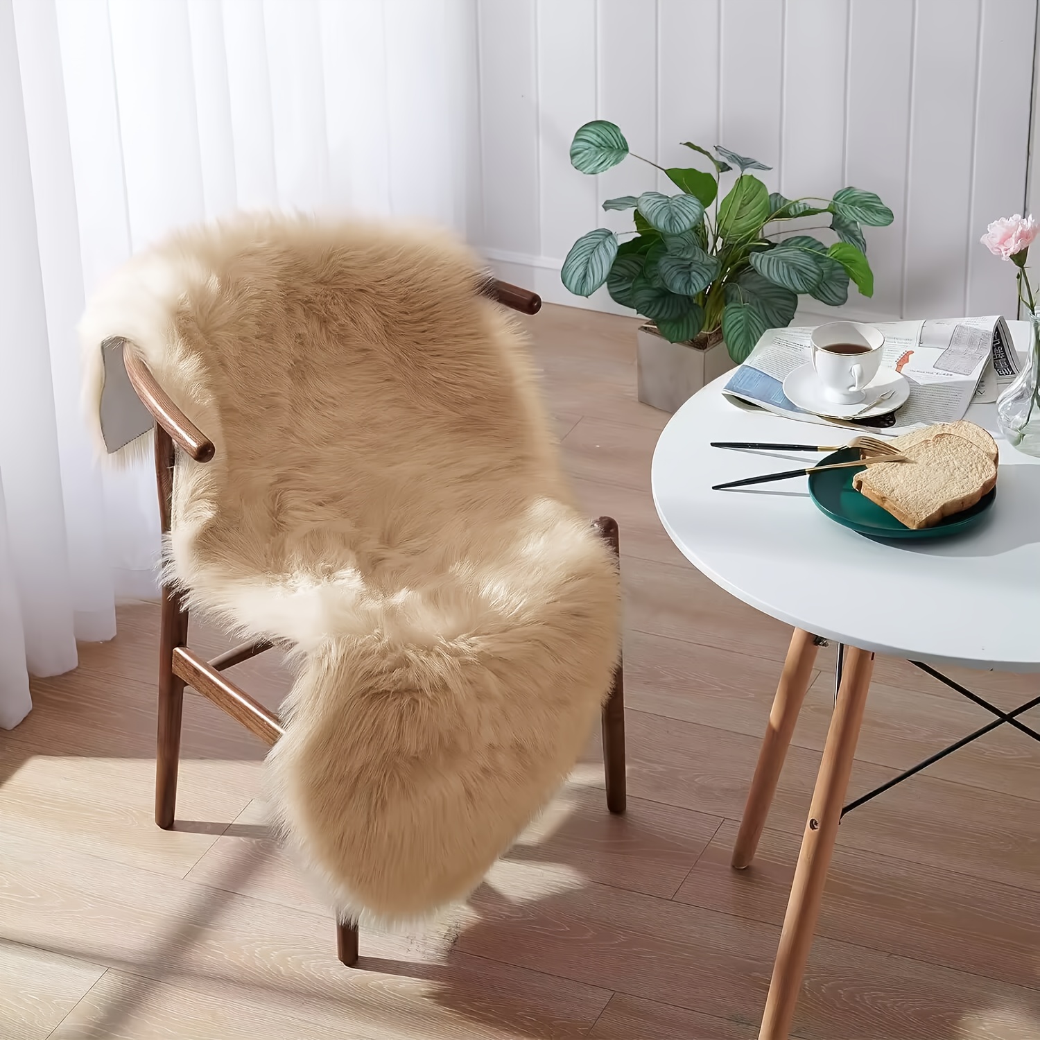1pc Home Bedroom Living Room Aisle Fluffy Soft Artificial Faux Wool Floor Mat Pet Mat Bedside Mat