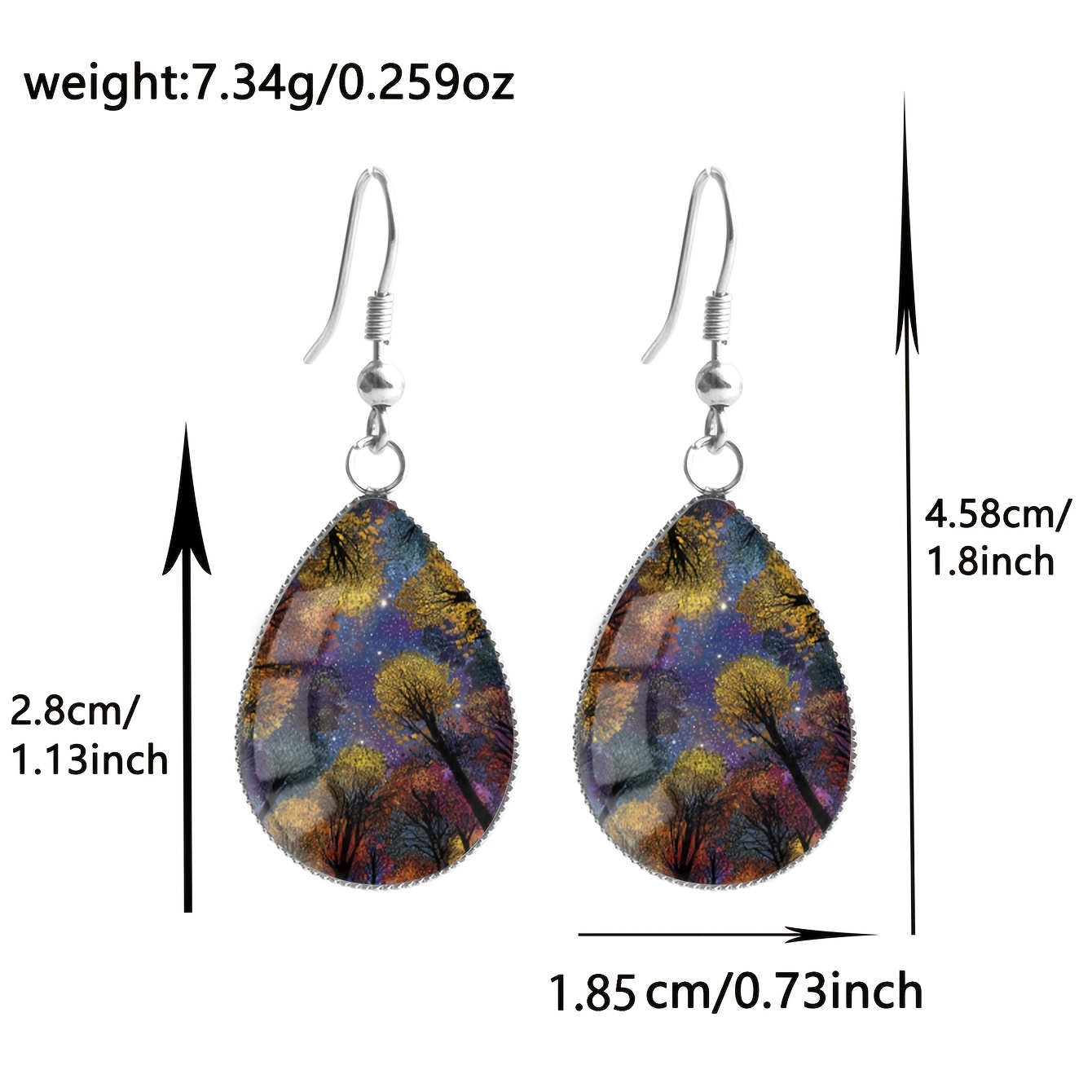Autumn Night Starry Sky Forest Teardrop Earrings
