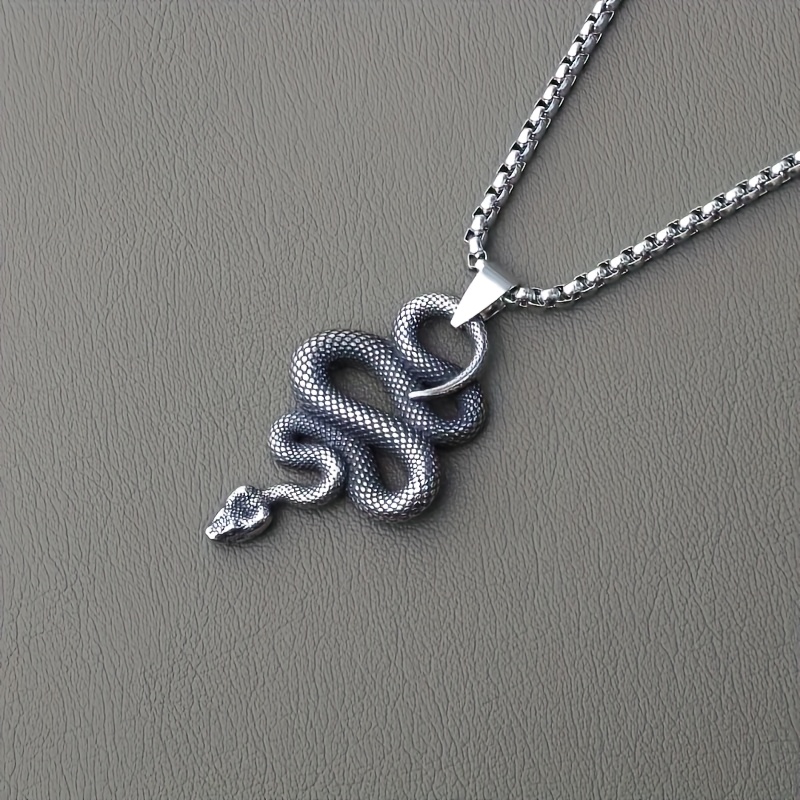 1pc curved snake pendant necklace punk style stainless steel