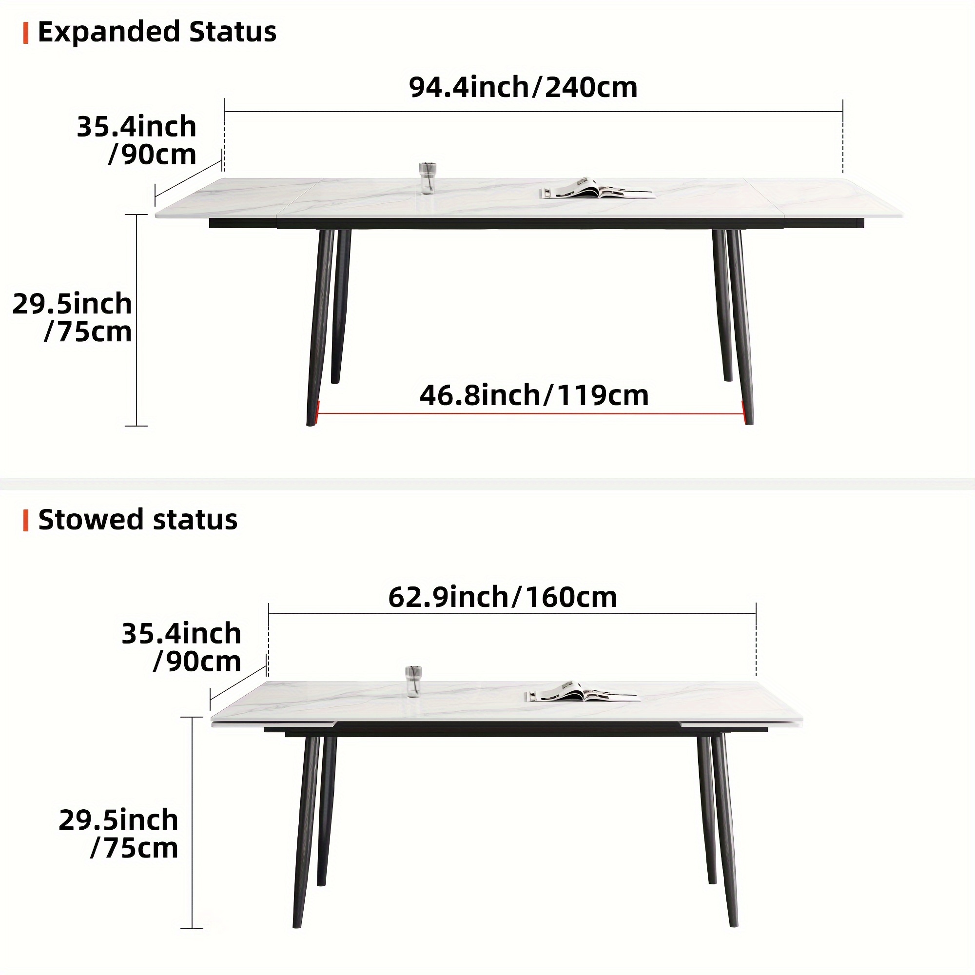 Image of Modern -effect Extendable Dining Table For 6, Rectangular Sintered Stone Top With Carbon - Kitchen & Dining Room