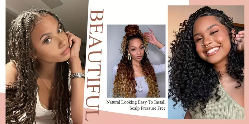 8 pack pre looped boho box braids crochet hair extensions 18 afro curly synthetic heat resistant free unisex bohemian braids for women men versatile for casual formal styles stylish updo accessory boho hair accessories details 4