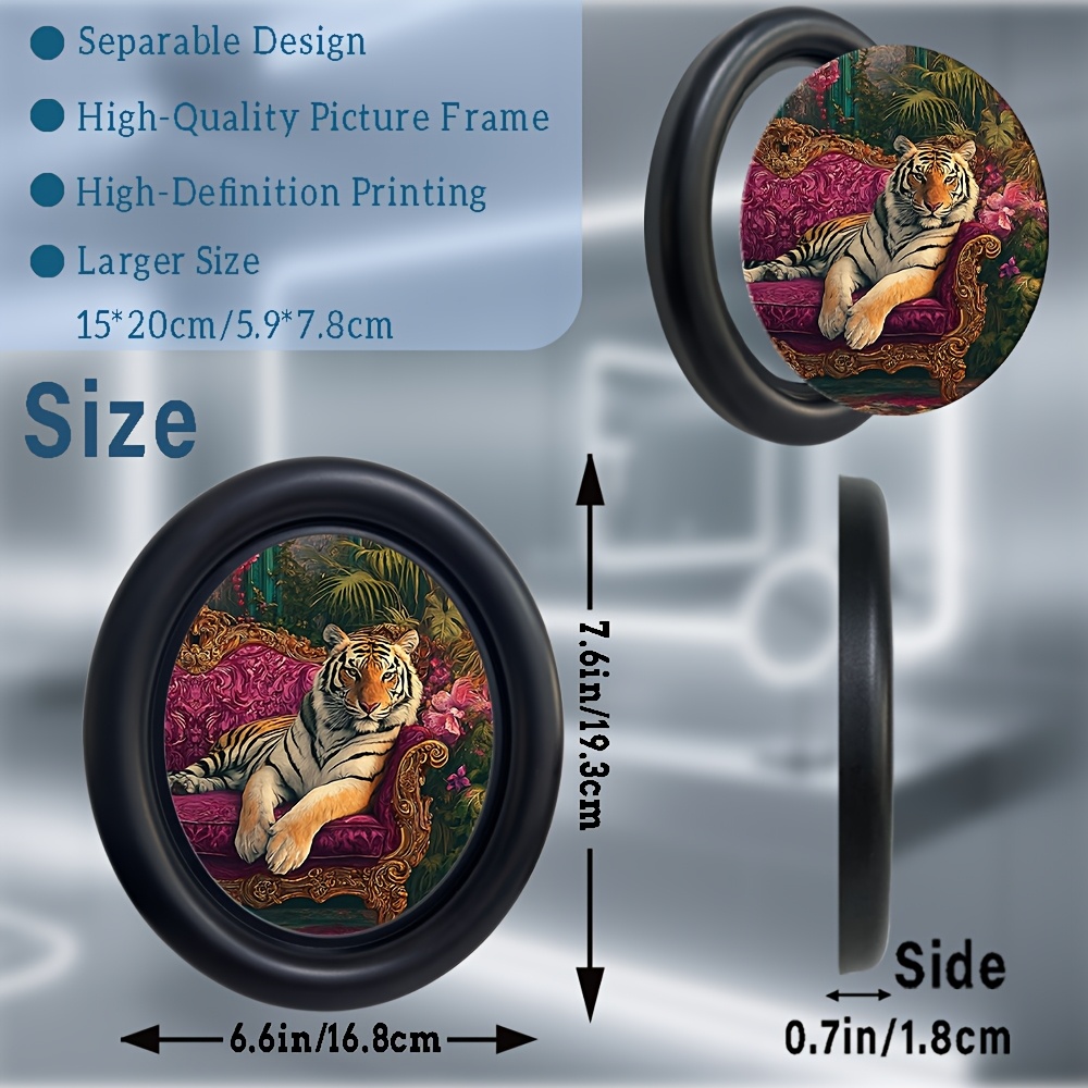 TEMU Cadre Photo Ovale Vintage Plat 2D, 1 pièce, Tigre sur Chaise , Cadre Photo 6.6x7.6in, Décoration Murale d'Intérieur en Acrylique Encadré de
