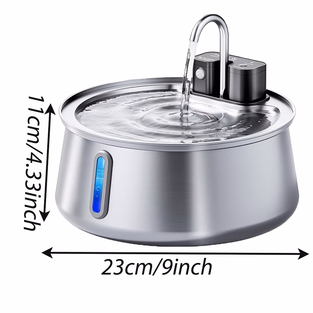 4 operated stainless steel pet water fountain indoor automatic pet water dispenser with built sensor usb rechargeable water bowl for support battery and usb power supply adapter not included Product details 0