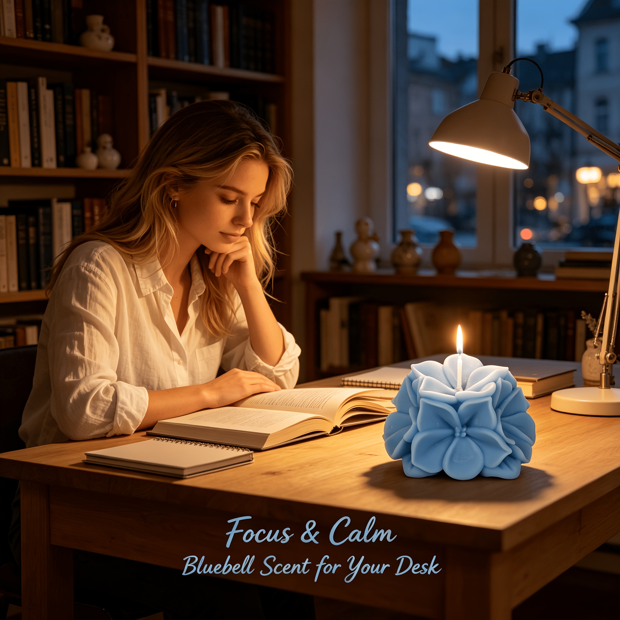 Bluebell Scented Flower Candle Gift Set with Box And Meditation Card - Blue Hydrangea Shaped Wax for Home Decor, Yoga, Spiritual Space - Middle Eastern Serenity Aesthetic - Unique Mindfulness Gift for Her, Birthday, Housewarming