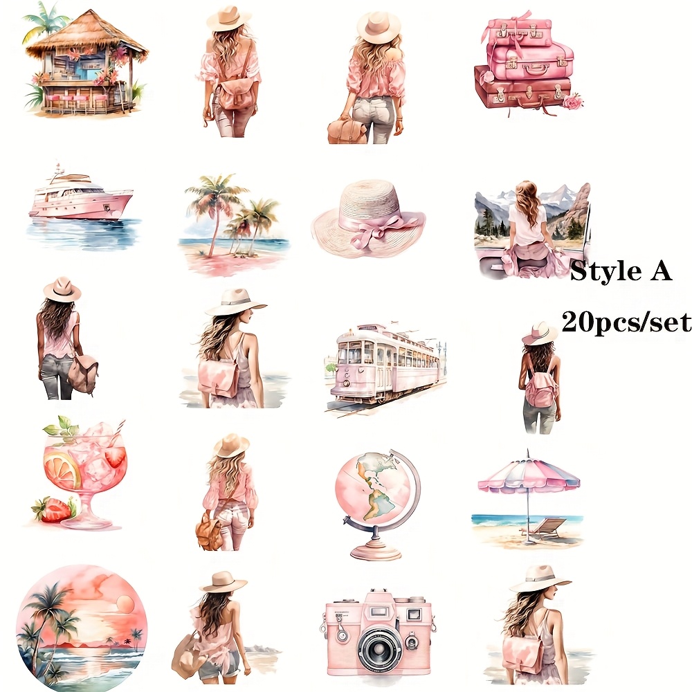 Image of 20pcs/set Vintage World Travel View Handmade Stickers, Vintage World Travel View High Quality Stickers For Diy Notebook, Photo Album, Diary, And Magazine Decoration