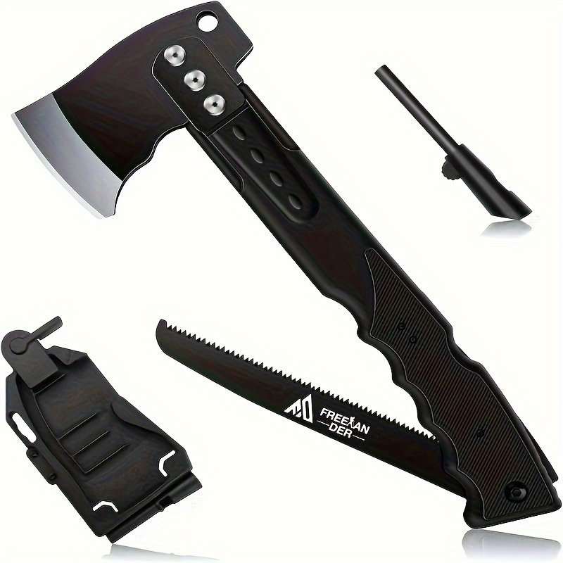 

Camping Axe, 13" Multifunctional Survival Hatchet With Whistle, Folding Saw And Abs Sheath, Full Tang Survival Axe With Nylon Fiber Handle For Outdoor Bushcraft Hiking Camping