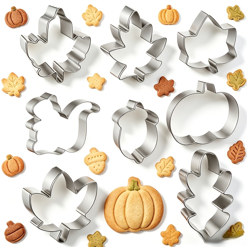 TEMU Set de 8 emporte-pièces de Thanksgiving, moules à biscuits d'automne en acier inoxydable, plusieurs de feuille d'érable, écureuil, gland,