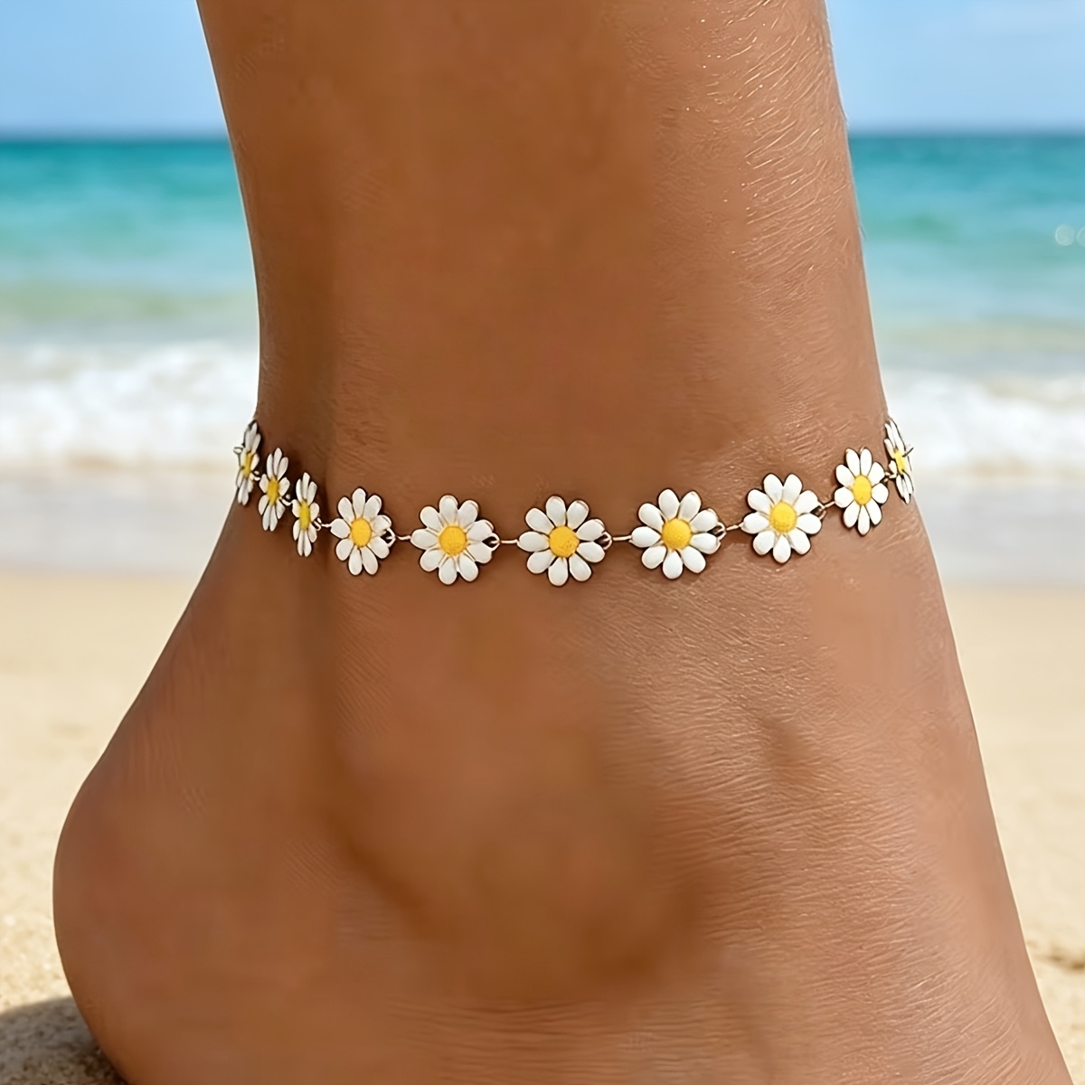 TEMU 1pc Style Drip-glazed Sunflower Anklet, Simple And Fresh, Suitable For Women' Vacation Wear, The Gift