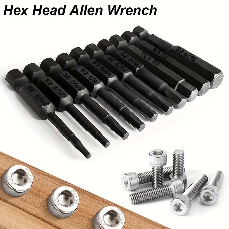 

10/20pcs Hex Head Allen Wrench Power Drill Bit Set, 1/4in Screwdriver Sae S2 Steel Screw Driver Extension Adapter, Security Magnetic Tips Impact Grade For Electric Drill Power Tool