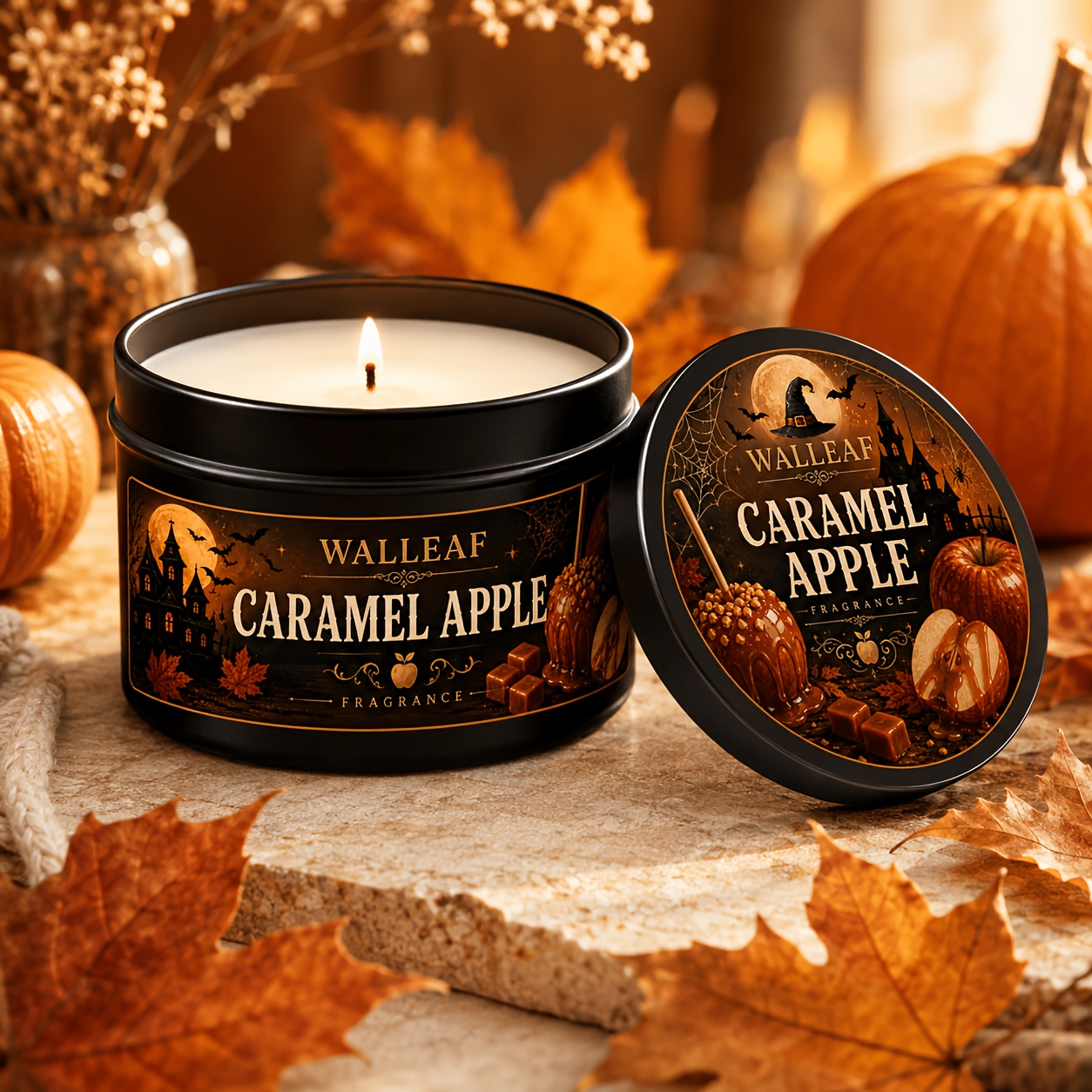 TEMU Walleaf Caramel Scented Candle, Sweet Caramel Warm Fragrance, Autumn Home Fragrance Candle, Suitable For Autumn Decor, Halloween Atmosphere, And