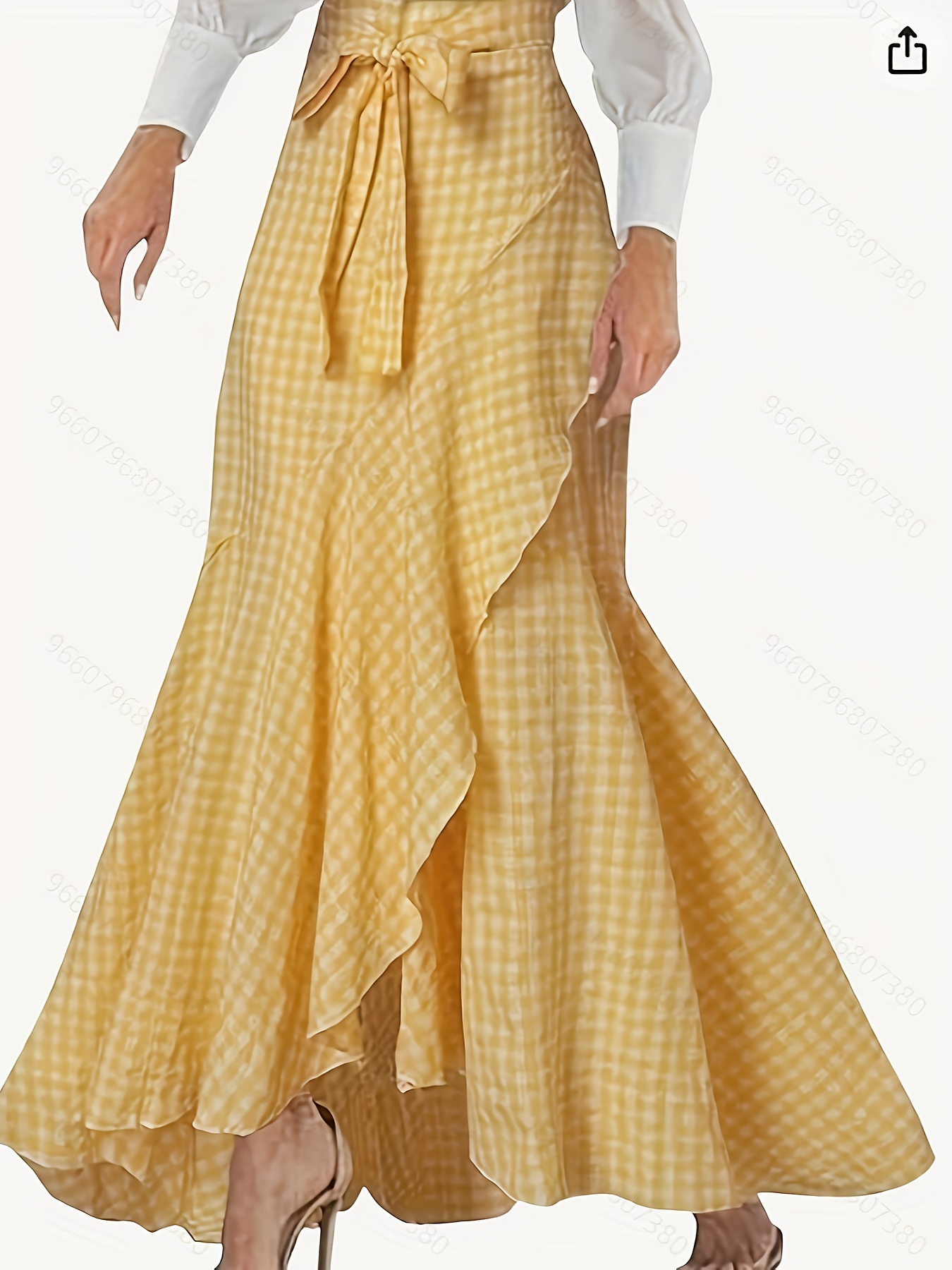 elegant yellow white gingham checkered midi Temu United Arab