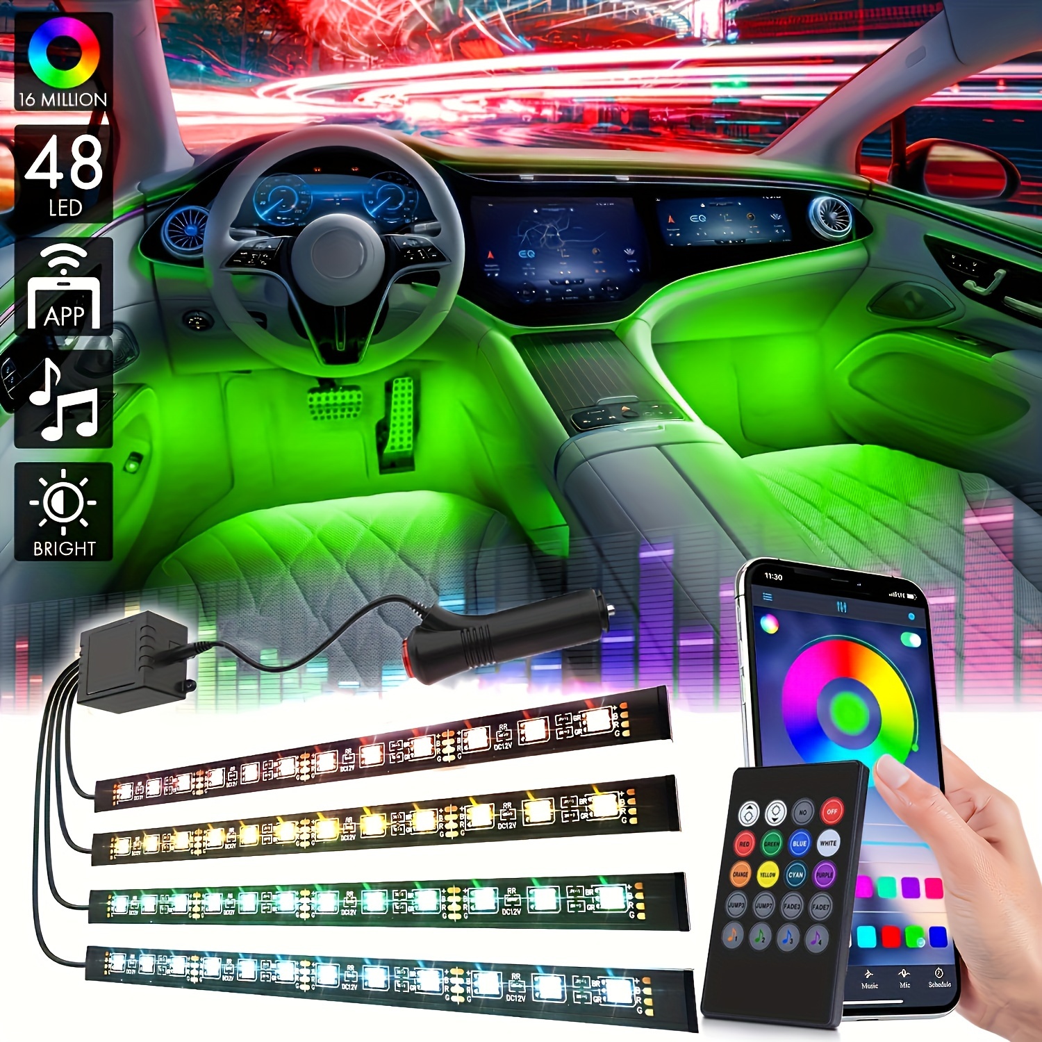 4pcs 48 Led Luci Interne Auto Controllo Intelligente 'app - Temu Italy