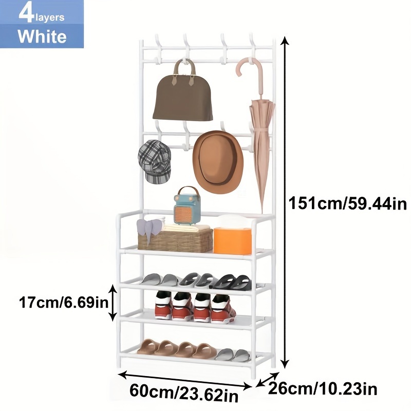1pc metal multi layer free standing rack with shoe storage bench 59 44 height ideal for coats hats and garment organization perfect for rental housing and indoor use self assembly required