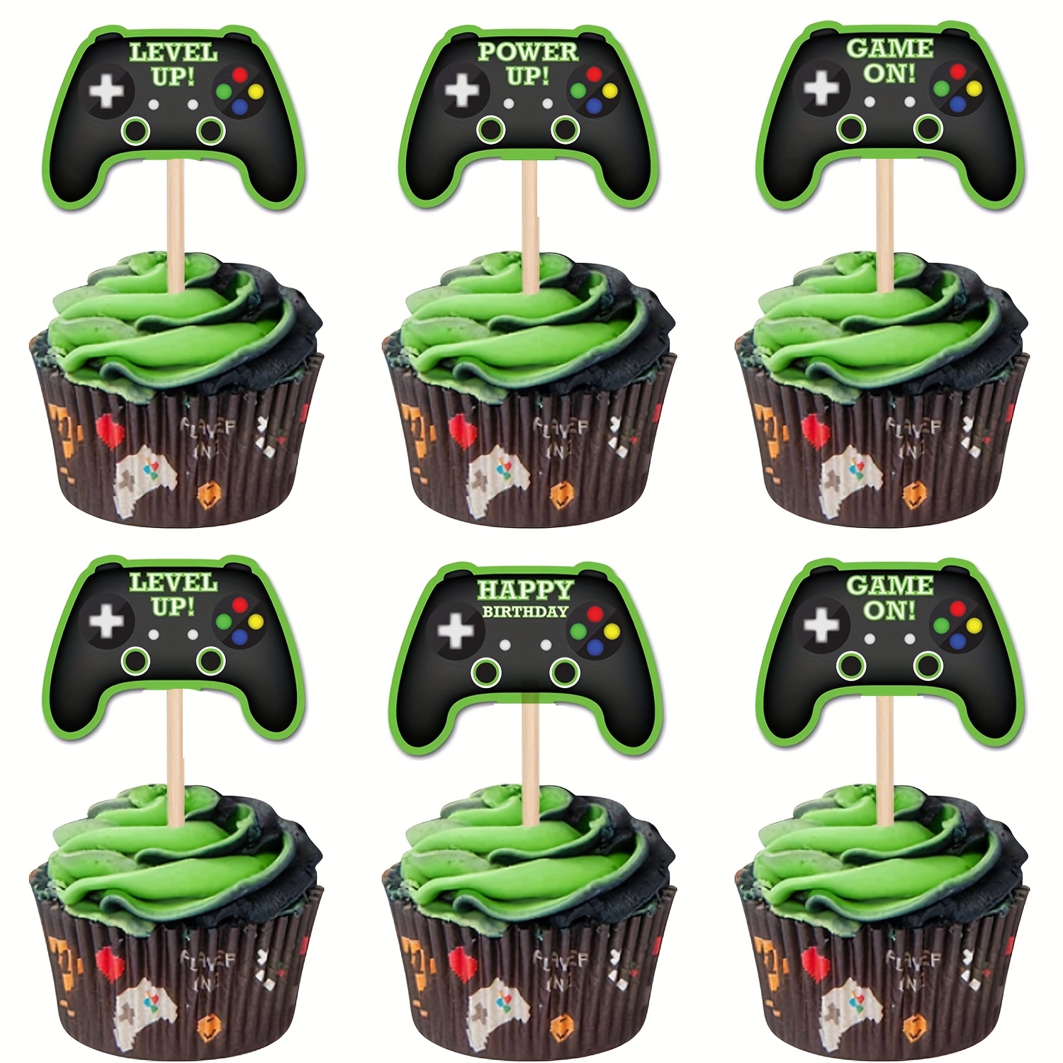Image of 24pcs Game Cupcake Toppers Assembled Controllers Cupcake Picks Gamepad Cake Decorations For Game Theme Baby Shower Birthday Anniversary Party Decorations Supplies