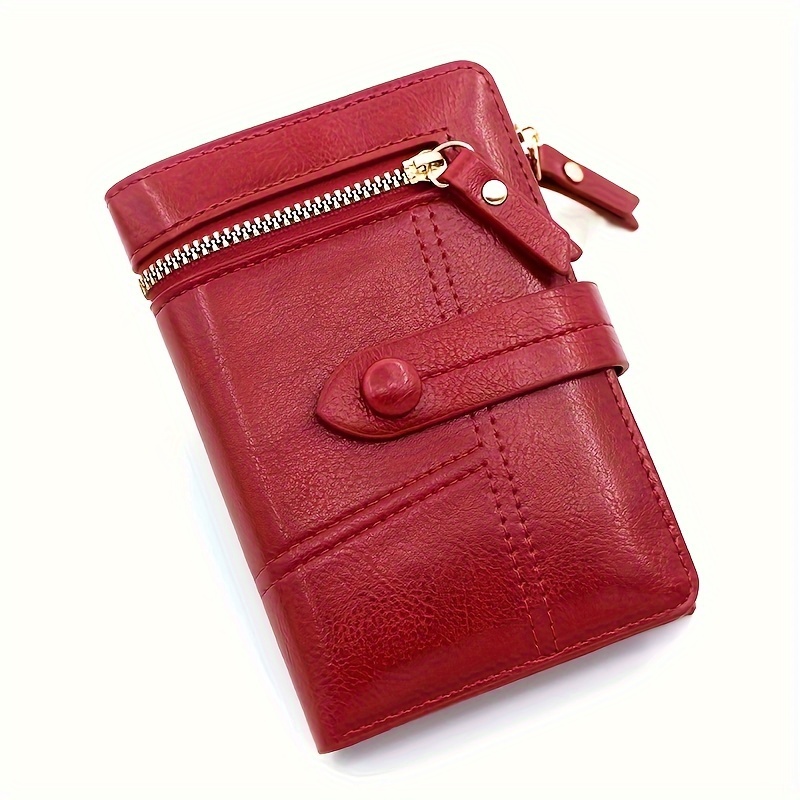 TEMU Women's Classic Solid Color Wallet, Small Pu Leather Coin Purse With Zipper, Simple Classic Style Credit Card Holder