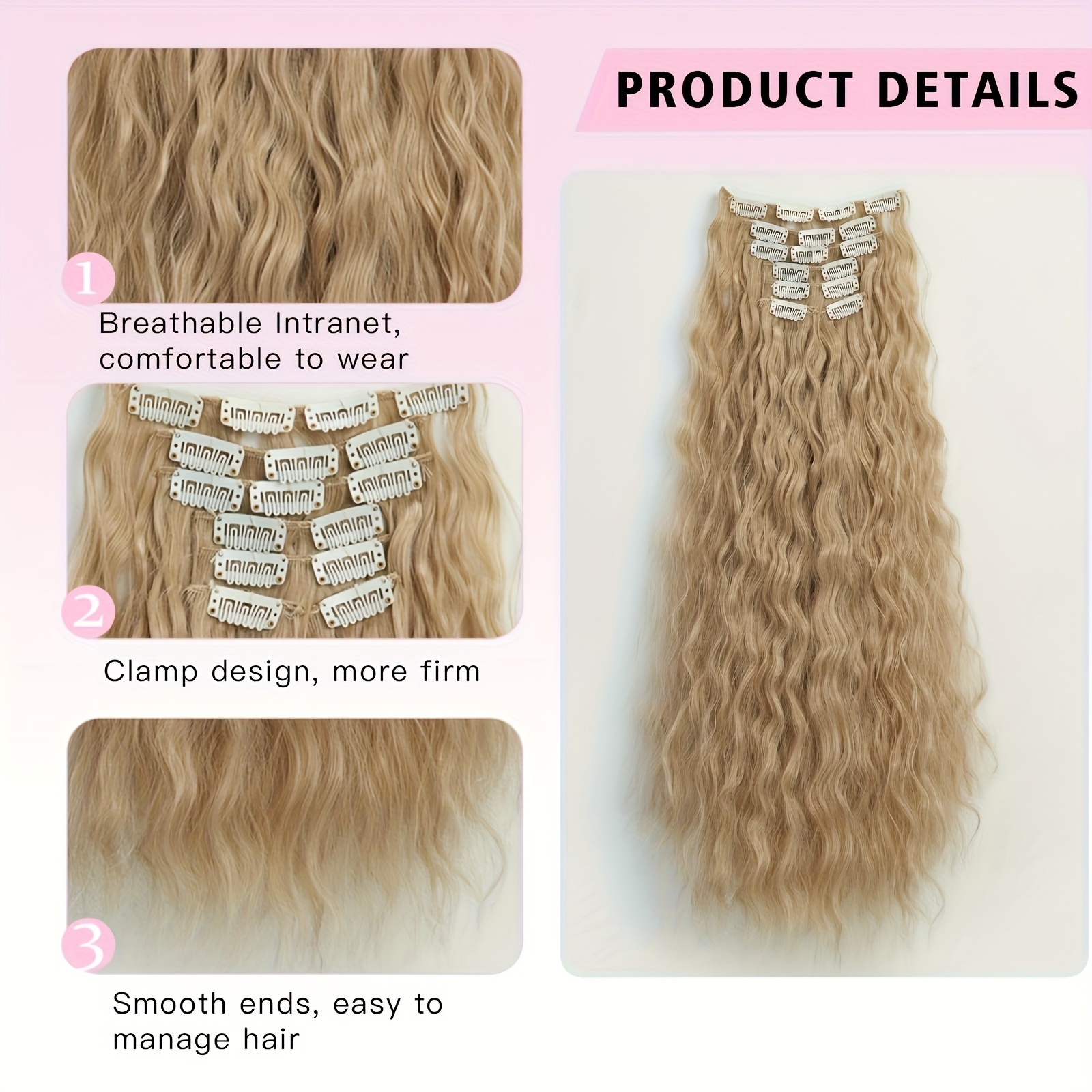 6pcs set wavy long hair clip in extensions synthetic   womens elegant hair accessories for daily use details 3
