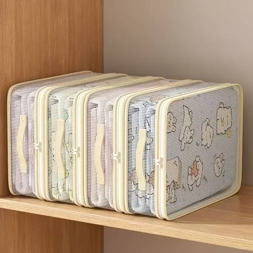 item picture foldable bedsheet storage organizer bags pack of 4 with strong zipper large capacity blanket quilt comforter storage for wardrobe cupboard space saving fabric clothes organizer for home use under bed storage