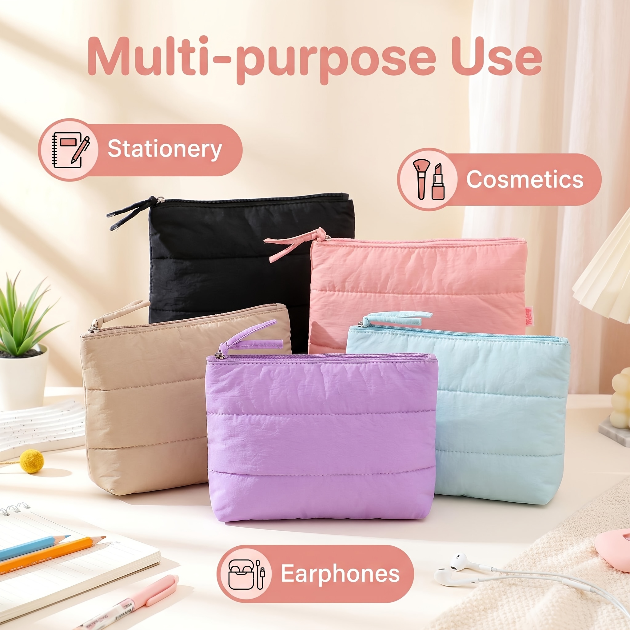 Macaron Color Cloud Makeup Pouch, Soft Quilted Storage Bag