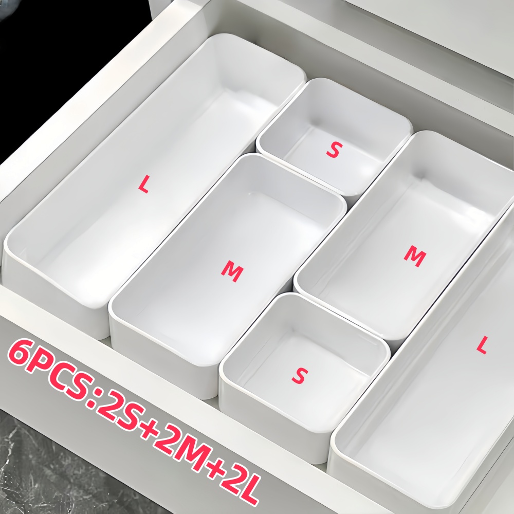 Image of 6pcs/7pcs/8pcs Drawer Built-in Storage Box Set, Separating Vanity Tabletop Cosmetic Storage Box And Skincare Organizer, Suitable For All Sizes Of Drawers, Desk & Drawer Organizer For Home Storage