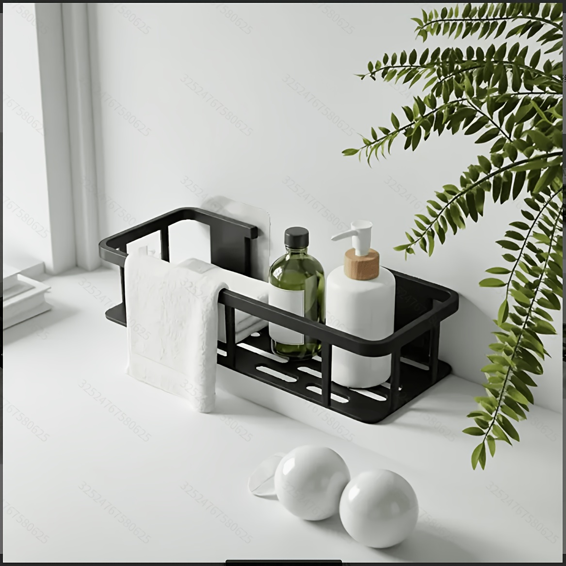 TEMU 1 Ensemble Étagère de Salle de Bain Murale Noire (1 Étagère et 2 Autocollants Crochet), Installation Adhésive/Vis en Plastique Perçage, Étagère