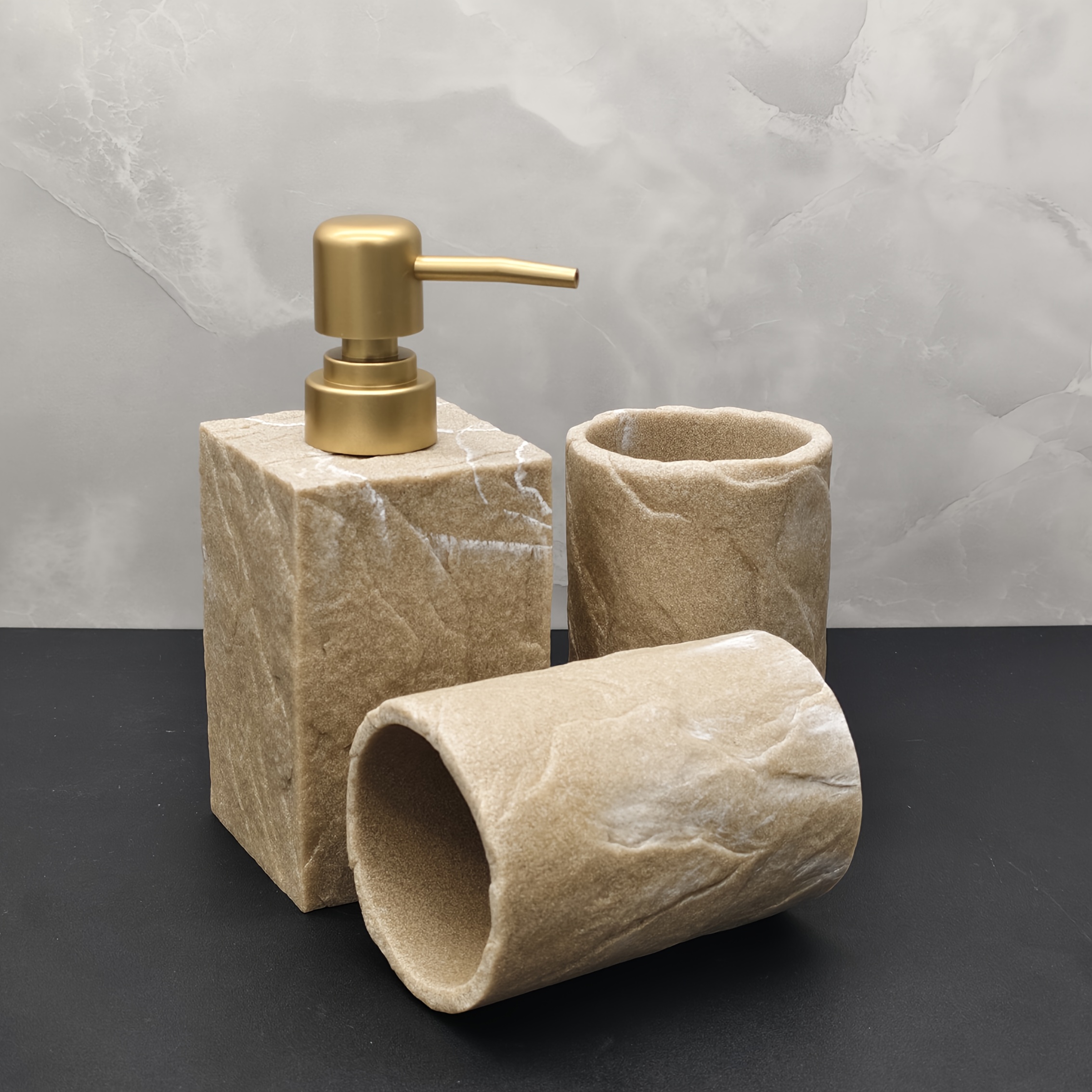 3pcs Bathroom Additions Set, Including 2 Bathroom Mouthwash Cups And 1 Soap Dispenser Bottle, Suitable for Hotel And Small Family Bathroom Kitchens