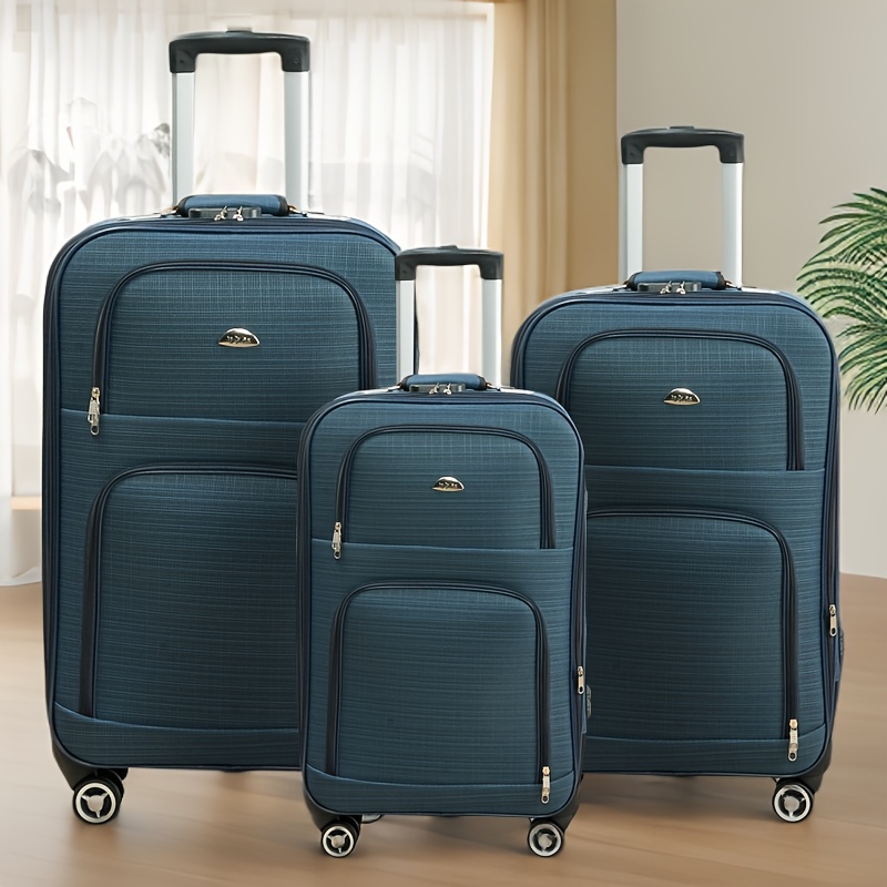 a set of three travel suitcases in sizes 20 24 and 28 inches featuring universal wheels and a retractable handle suitable for   men and women with a large capacity and durable lightweight design Product details 1