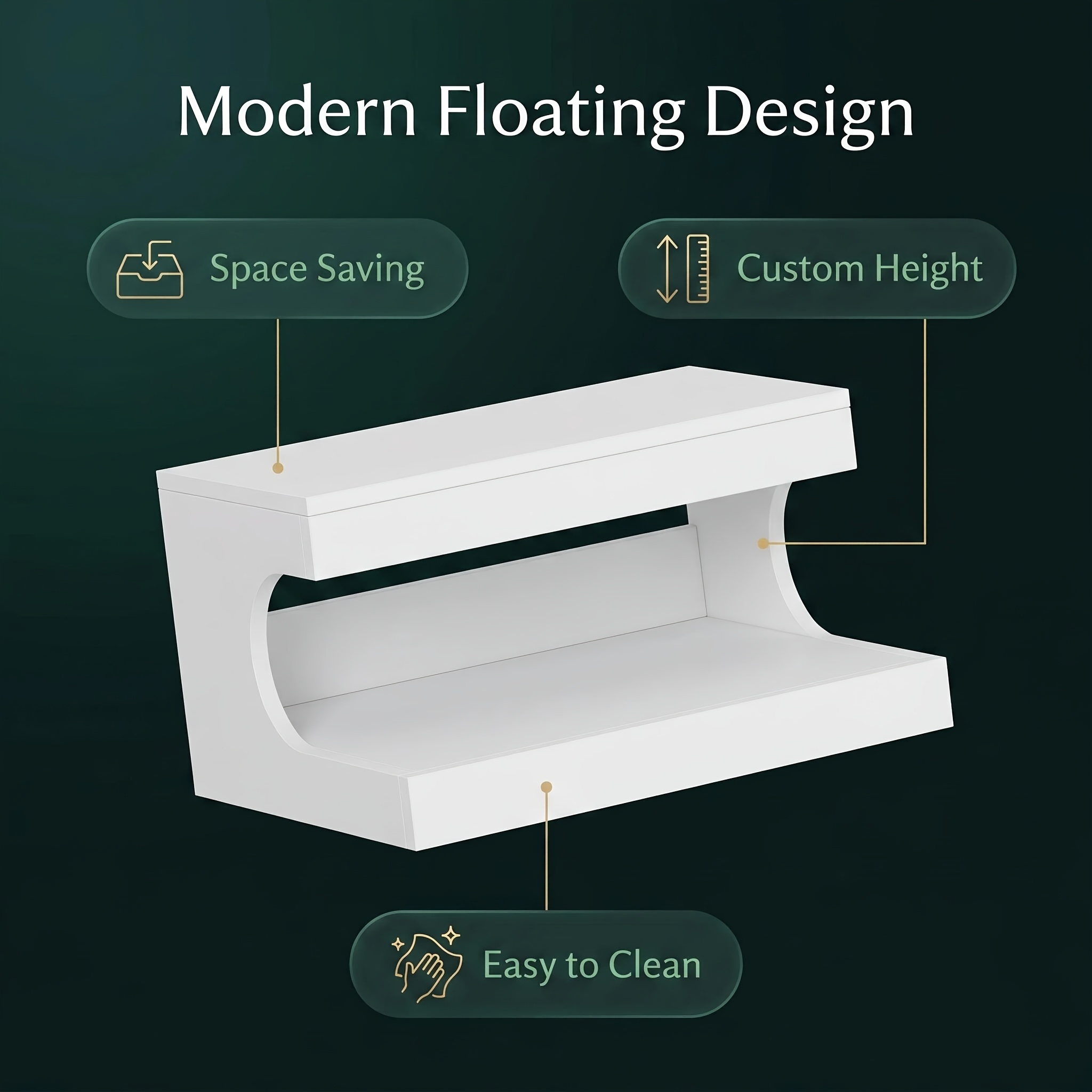 White Hanging Bedside Table With Extendable Tray And Deep U-shaped Makes Small Bedrooms More Organized And Practical