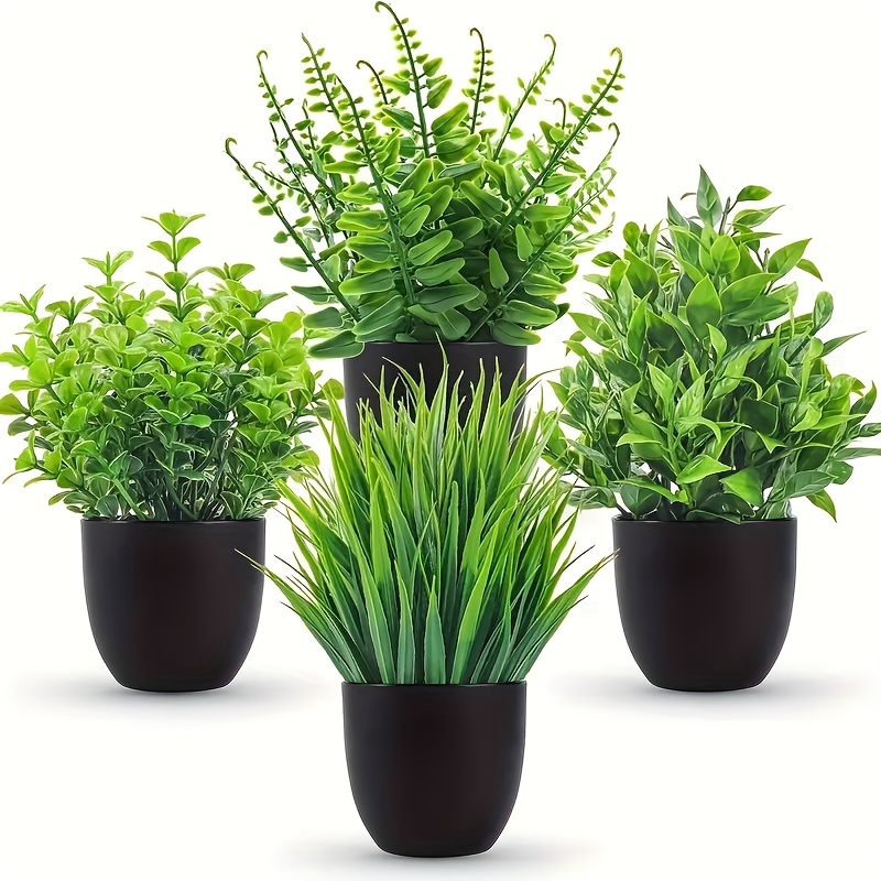 4-pack Mini Artificial Potted Plants - Ideal For Home, Office, Bedroom And Living Room Decor