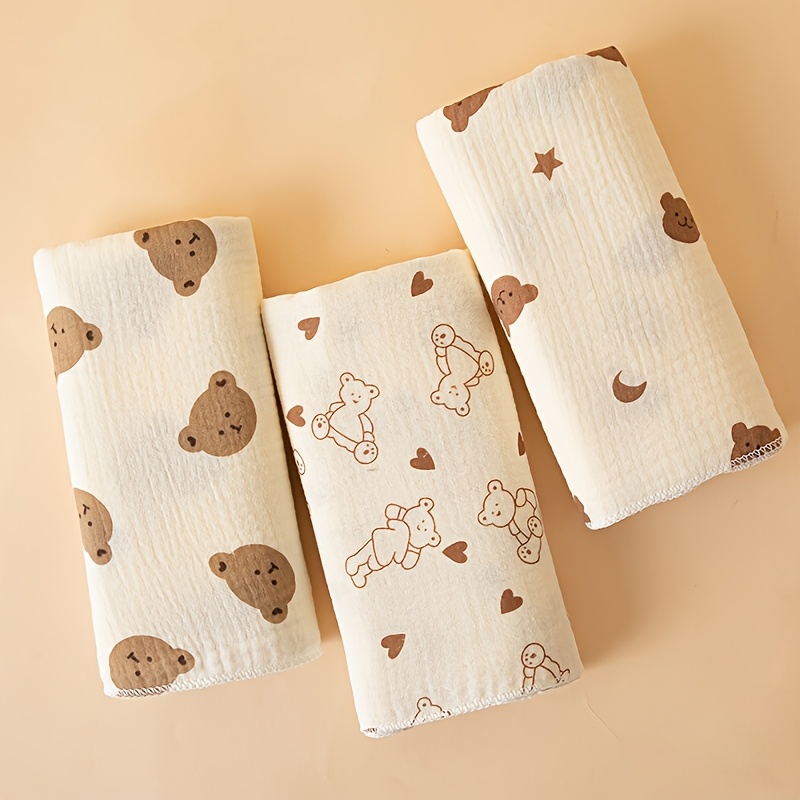 Image of 1 Random Color Pack/3pcs Double-layer Baby Muslin Multi Cute Prints For Newborns, & Breathable Thin Blanket, Fit Spring/summer/autumn.ideal For Hospital Use & Post-bath Wrapping, , Perfect Infant Gift