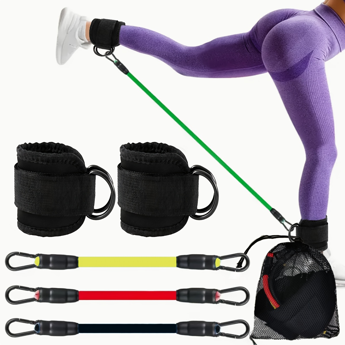 5pcs Ankle Resistance Bands | Adjustable Cuffs for Strength Training, Yoga & Fitness - for leg & Butt Workout, Muscle Shaping, Includes Mesh Storage