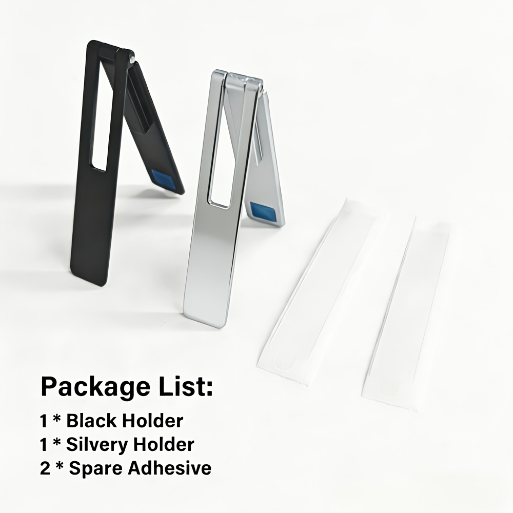 Image of 2pcs Ultra-thin Metal Folding Phone Holder With Invisible Back Sticker- Portable Stand, Alloy Material, Desktop Phone Bracket, & Silvery, Phone Holder For Desk, Phone Stand, Phone Stand For Desk