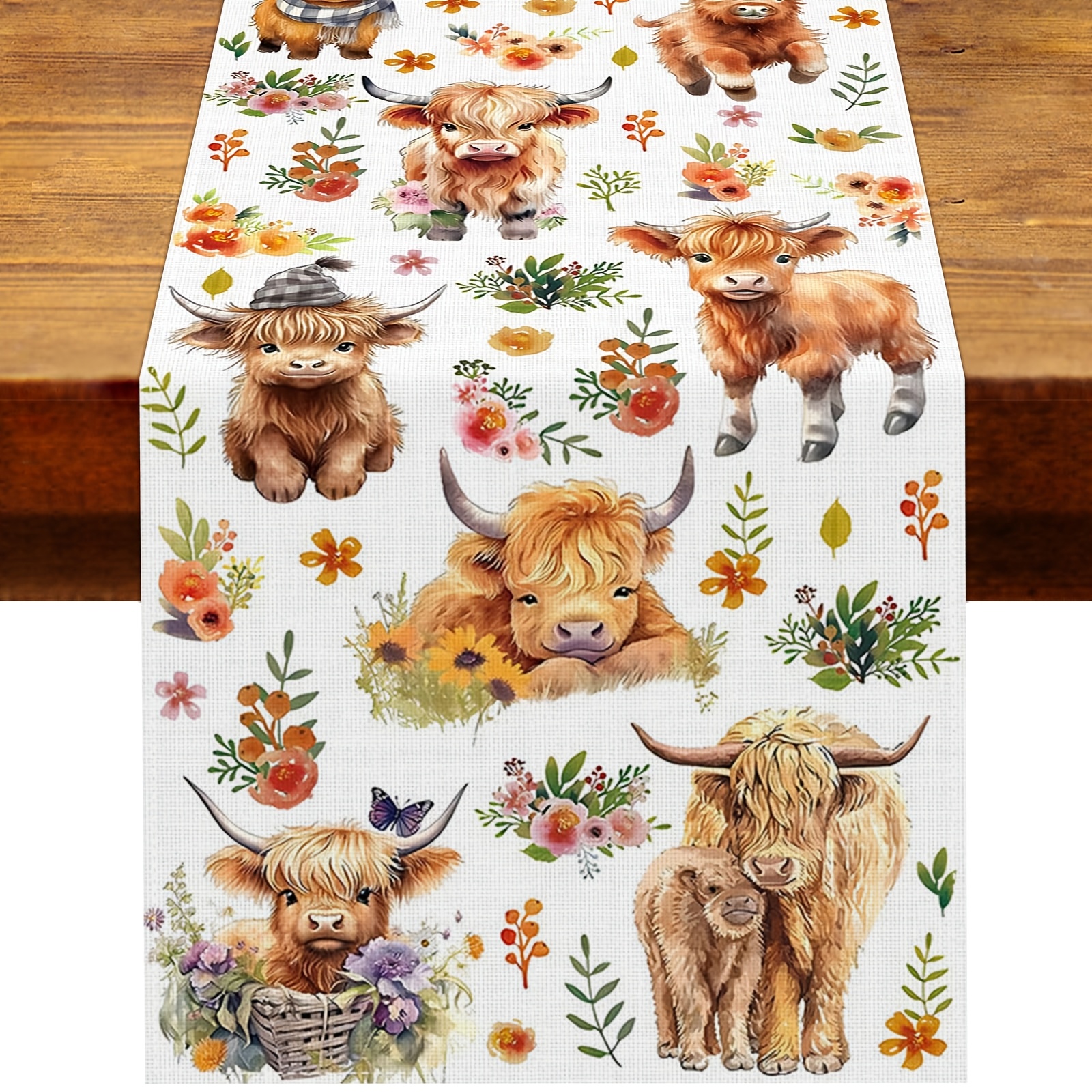 TEMU 1pc, Spring Table Banner Farm Animal Floral Party Decoration Cow Party Birthday Decoration Home Kitchen Dining Table Decoration13 X 36, 13 X 48,