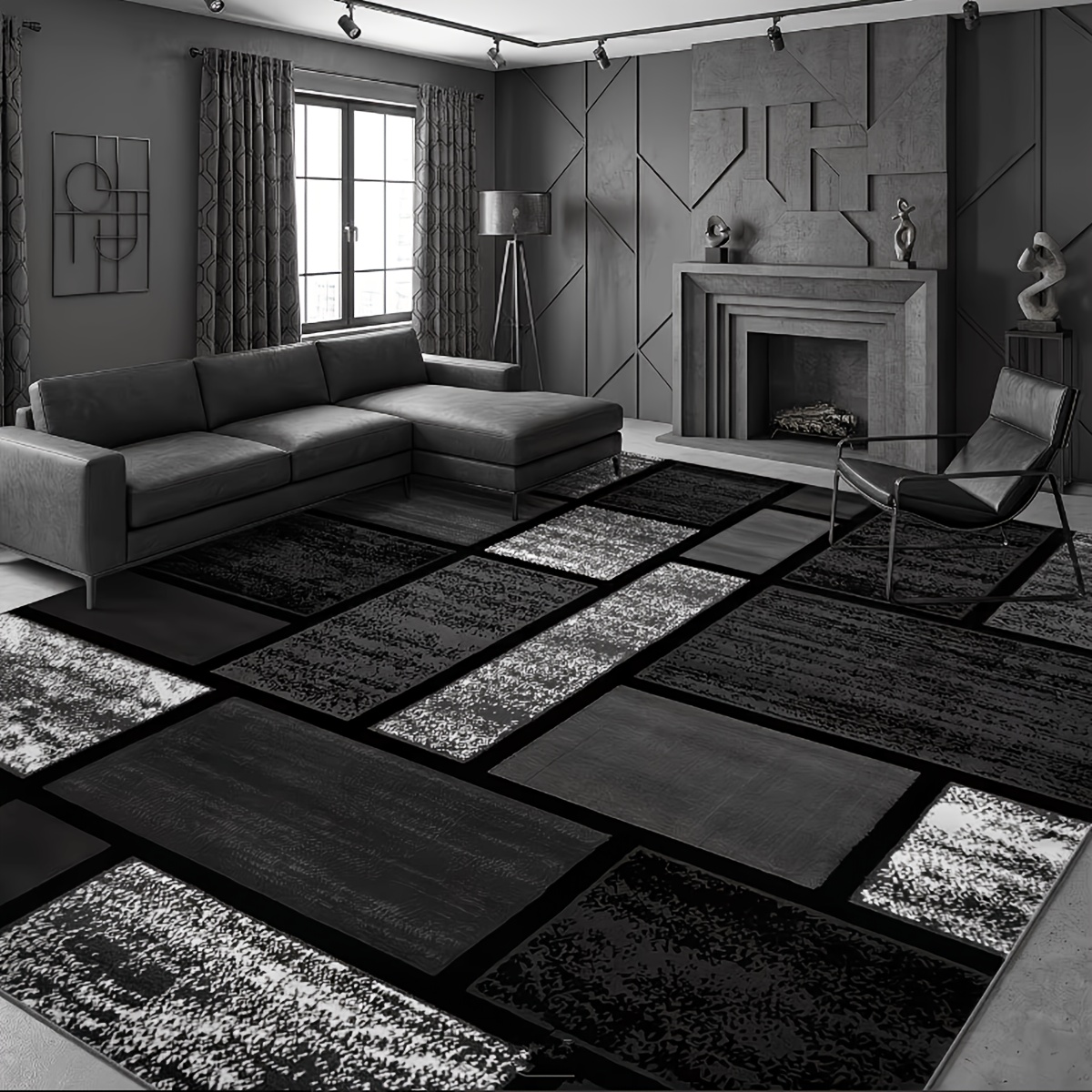 TEMU 1pc Gray- Bohemian Geometric Rug Anti-slip Rug Washable For Home Decor Rug For Living Room, Bedroom, Dining Room, For Home Office, Basement, Outdoor Camping, Area Rugs For Home Decoration