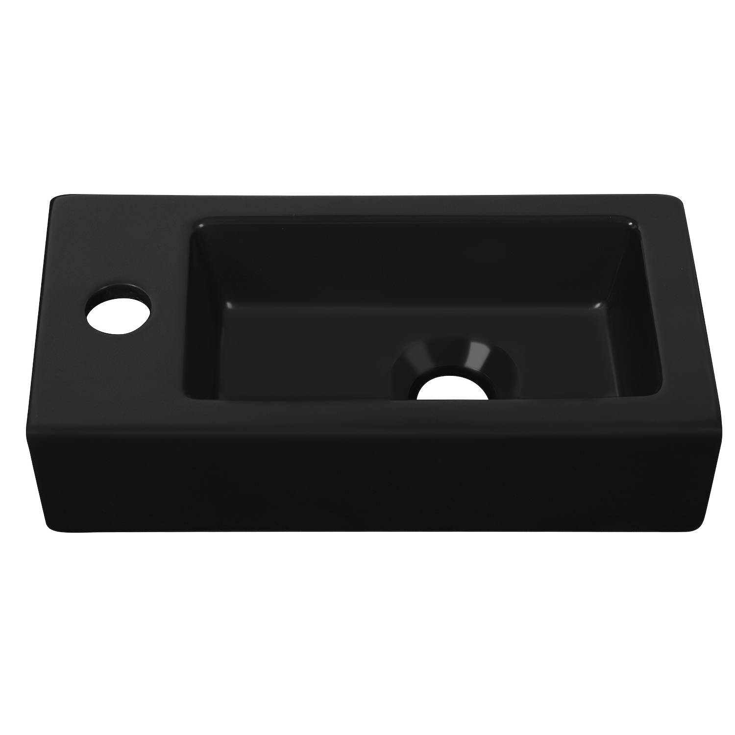 Deervalley Wall Mounted Basin, Black Wall Hung Sink, Small Bathroom Wash Basin With Tap Hole & Overflow, Wash Basin, Space Sink For Guest Wc, & Small Bathroom, 37 X 18cm