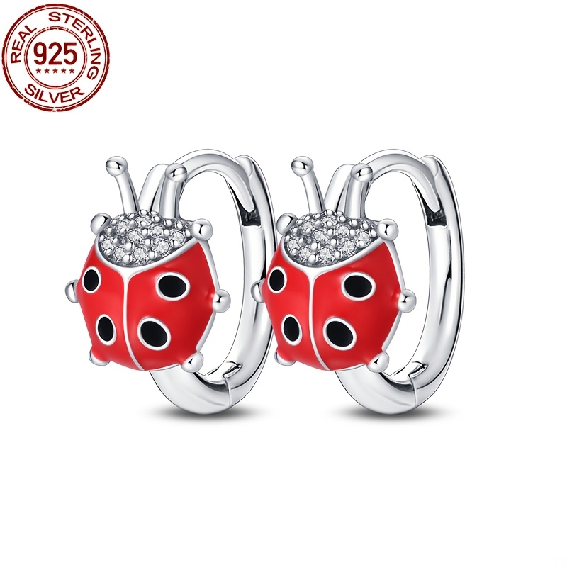 

100% S925 Pure Silvery Pendant Silvery Weight 4g Lady Ladybug Earrings Suitable For Matching Original 3mm Bracelet Diy Beads Give To Women Birthday Valentine's Day Jewelry Christmas Thanksgiving Gift