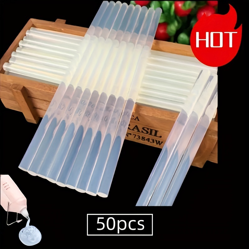50pcs Hot Glue Sticks, Super Transparent, Safe, Non-toxic, Smooth, Smoke-free And Odorless, Suitable For, Crafts, Woodworking, Compatible With Most Glue Guns