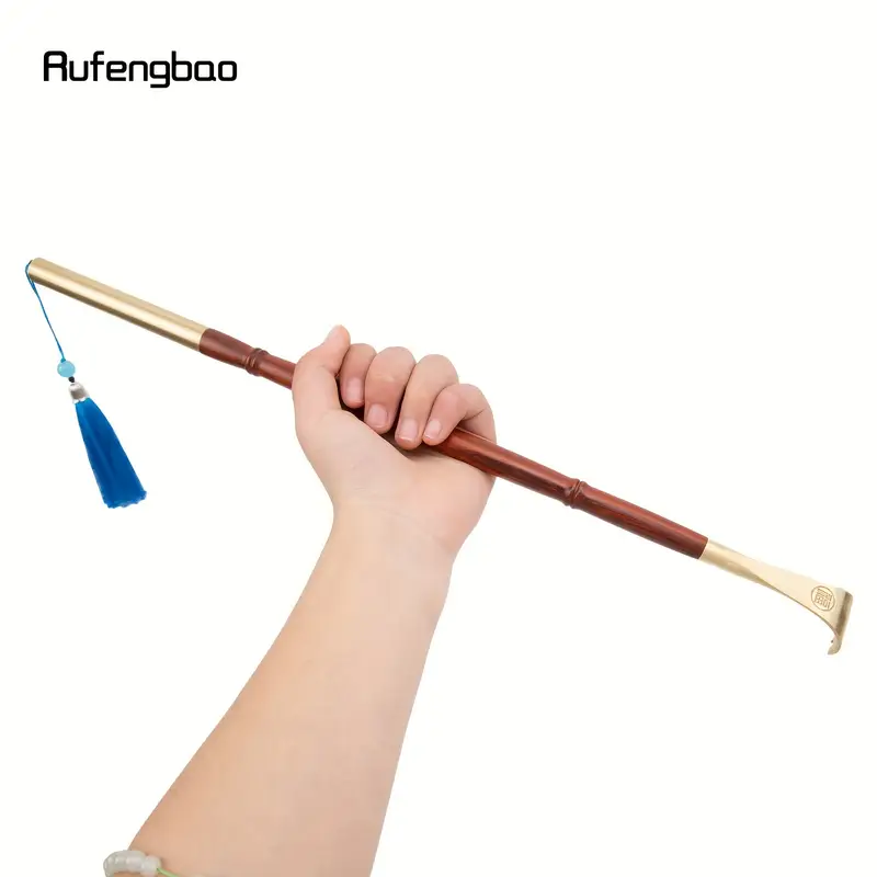 wooden scratcher back massager ergonomic handle with blue ribbon smooth curved design for reach areas durable red golden for personal use tool selfmassage aid elegant personal care polished wood durable wood craft wood home relaxation Product details 10