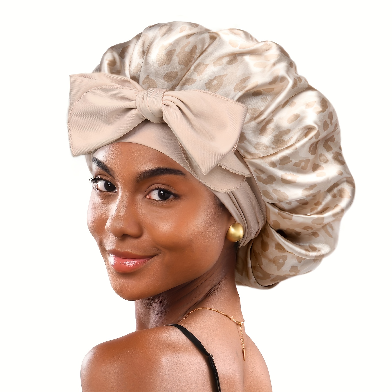 E-shop Ellitina 1er-Pack Leopardenmuster Verstellbarer Satin- für Frauen mit natürlich lockigem Haar, perfektes Geschenk für Frauen