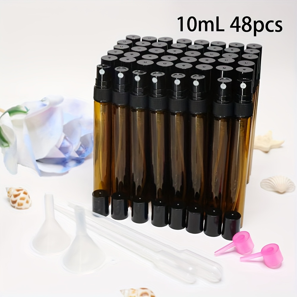 TEMU Lot de 48 flacons vaporisateurs ambrés + 6 accessoires gratuits, atomiseurs de parfum en verre marron, mini récipients portables rechargeables