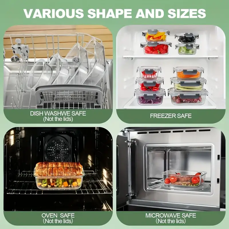 24pcs glass food storage container set with snap lock lids stackable airtight glass storage containers glass lunch box set ideal for lunch food storage meal prep microwave oven freezer safe dishwasher safe for black Product details 6
