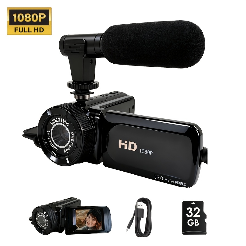 TEMU Portable Digital Camcorder With A Tilt Screen With Extra Microphone, And Wide Angle Lenswith 32g Memory Card, Suitable For Selfie Lover, Travel
