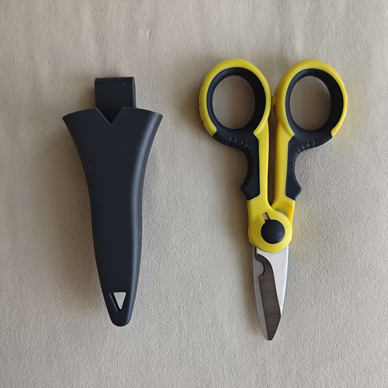 TEMU 2pcs Set Of Heavy-duty Cable Clamp And Electrician Scissors, Anti-slip Manual Wire Stripper, Household Scissors (with Scissors Sheath) Suitable