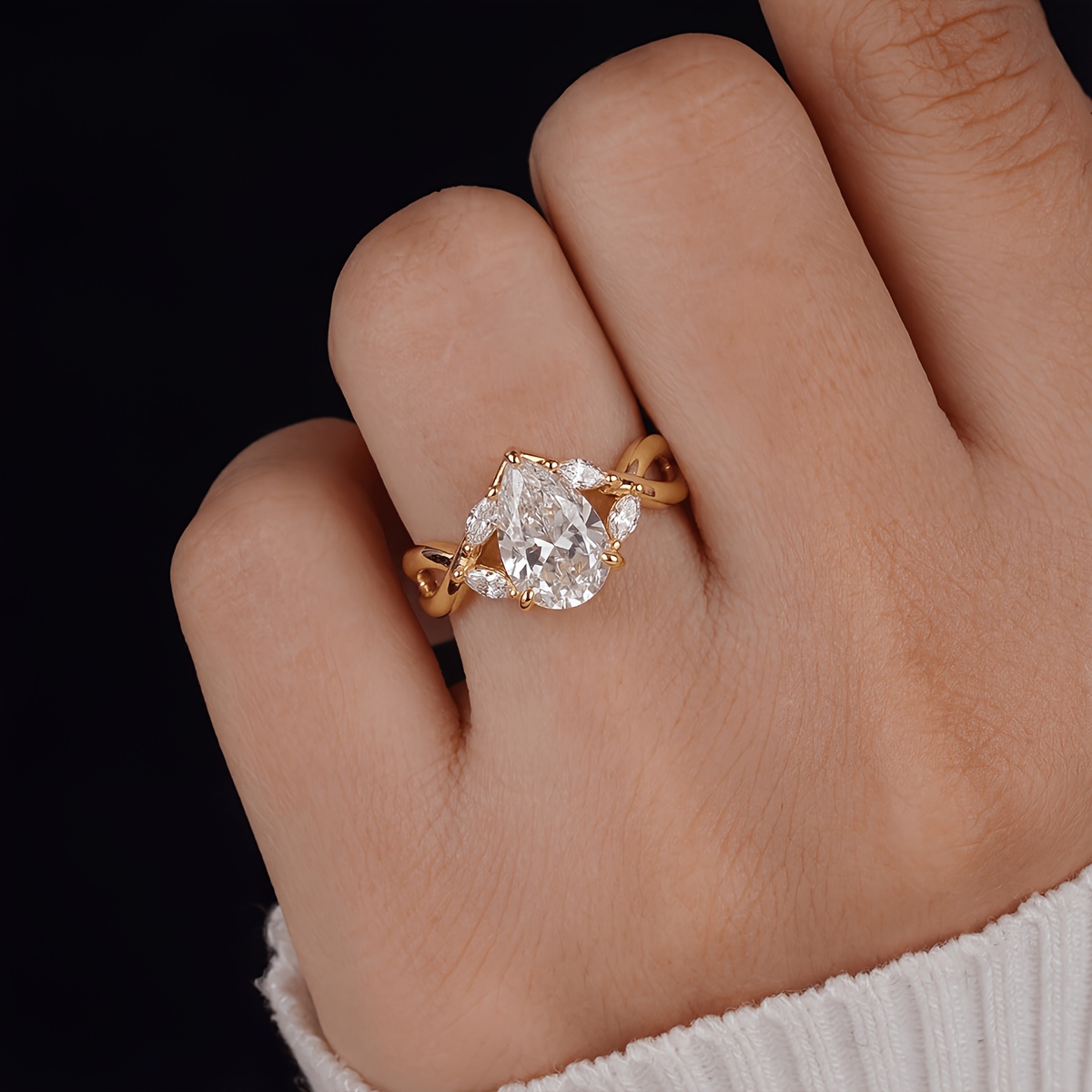 Women's Unique Crossover Teardrop Ring, Autumn Winter Gift