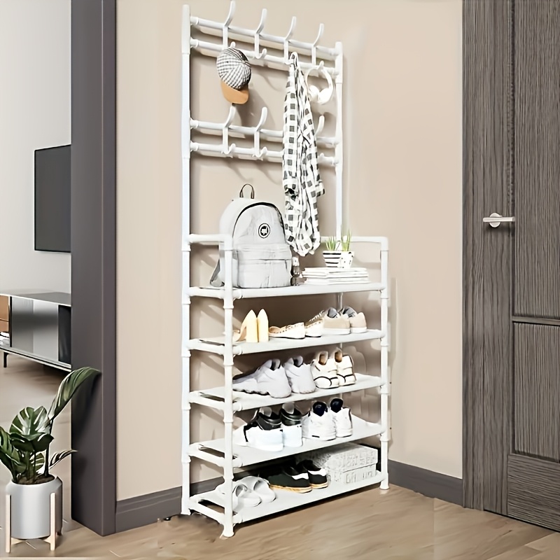 1pc Five-layer Coat Rack and Shoe Rack Combination, Coat Hangers Clothes and Hat Storage Rack | Family Recommendation-minimalist Modern Style, Durable Metal Materials, Classified Storage of Shoes and Bags | Countertops Save Space | Umbrella Storage