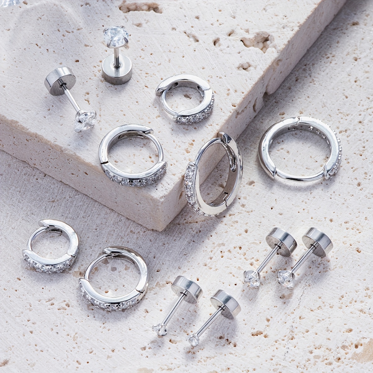 pairs small cz hoop stud earrings women huggie hoop Temu